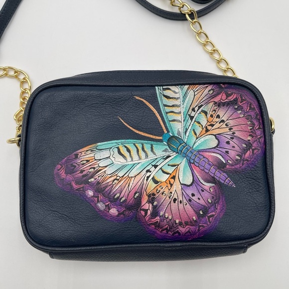 New Anuschka Hand Painted Leather RFID Camera Crossbody Bag Magical Wings - Picture 5 of 13